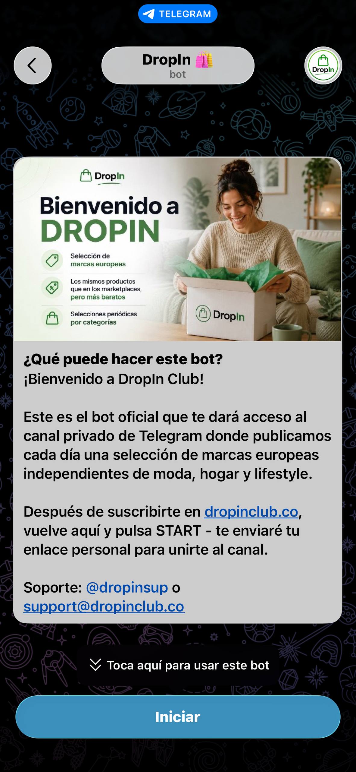 Bot: mensaje de bienvenida